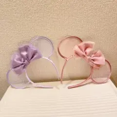 ミニー　レース　ドット柄　カチューシャ　パープル　ピンク　Disney