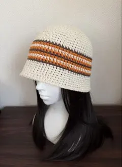 コットン100%クラッシャーハット クロシェハット バケットハット ハンドメイド
