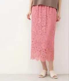 【NATURAL BEAUTY BASIC】　カラーレーススカート　ピンク　S