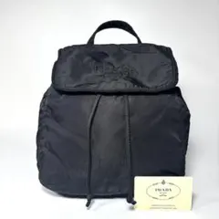 ✨美品✨プラダ リュック バックパック 刺繍ロゴ　ナイロン レザー 白タグ 黒