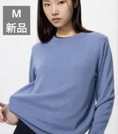 ◎新品未使用　ユニクロ　カシミヤ100% クルーネックセーター　ブルー　青　Mのサムネイル