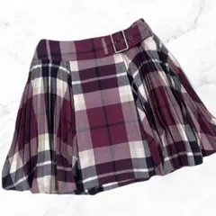 バーバリー ブルーレーベル チェック プリーツ スカート ベルト ジップ M