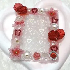 即購入OK❤︎硬質ケースデコ ホイップデコ 赤 パール 薔薇 花 No.428
