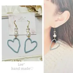 ＃16　ライトブルー　水色　ハートフープ×コットンパール　ピアス/イヤリング