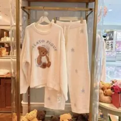 テディベア刺繍 ホワイトルームウェアセット