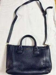 FURLA ネイビー レザー ショルダーバッグ