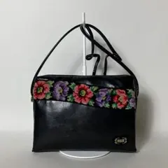 2512-54|美品|フェイラー ショルダーバッグ ブラック 花柄刺繍のサムネイル
