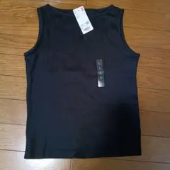 【新品未使用】UNIQLO リブボートネックノースリーブTブラック L