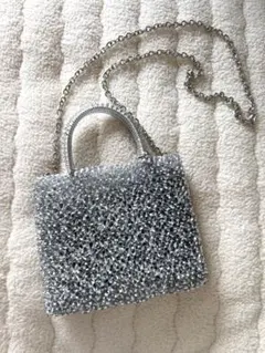 即日発送ビーズ ワイヤーバッグ ショルダー 新品未使用 シルバー