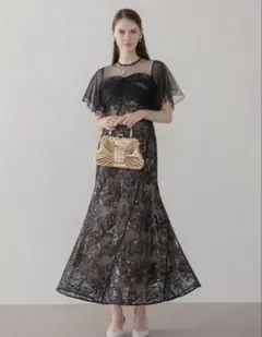 フラワースパンコールチュールフレアスリーブマーメイドワンピースドレス結婚式二次会