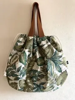 ハンドメイド♡ ハワイアンプリント モンステラ 巾着バッグ トート