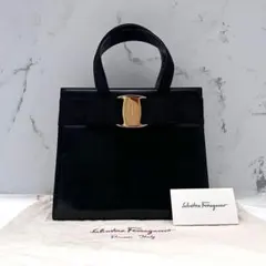 ◇美品◇フェラガモ　ヴァラリボン　ハンドバッグ　カーフレザー　ブラック