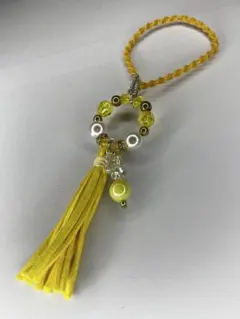 ビーズタッセル携帯ストラップ 黄色