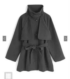 GRL リボンベルト付きスタンドカラーミドル丈コート　チャコールグレー　灰