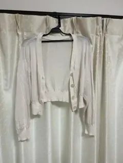 ベージュ クロップドニットカーディガン Mサイズ