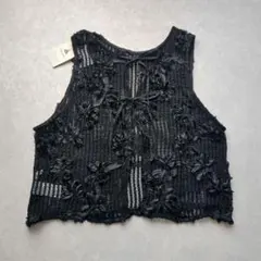 niko and...　モチーフレーシーベスト　L　ブラック　ニコアンド　レース