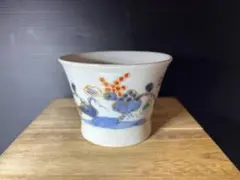 古伊万里 色絵　高台　蕎麦猪口　葡萄・蝶文　猪口