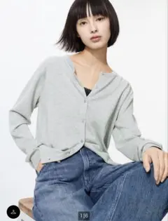 【UNIQLO】UVカットクルーネックカーディガン グレー　M