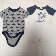 【美品】babyGap Disney　ミッキー　サメ柄　ロンパースセット