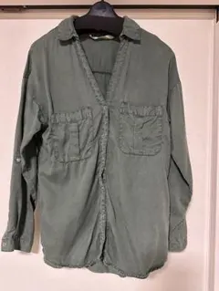 ZARA オリーブグリーン 長袖シャツ
