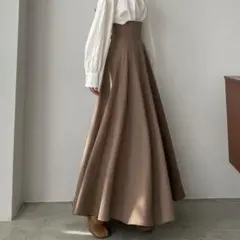 【Louere】ハイウエストボリュームフレアスカート ブラウン　Ｌサイズ