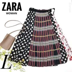 ZARAWOMANザラウーマンドット柄切り替えラップ プリーツロングスカート L