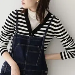 SLOBE IENA ボーダー リブカーディガン 薄手ニット 長袖のサムネイル