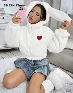SHEIN EZwear ウサギ耳 ボアパーカー ホワイトのサムネイル