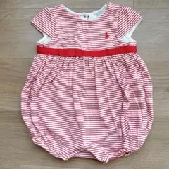 【美品】Ralph Lauren 80㎝ 半袖ストライプロンパース 赤白