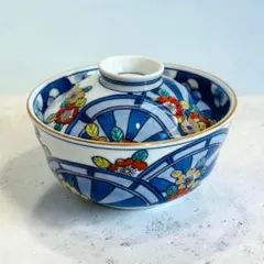 【 有田焼 華山窯 染付色絵 梅車 蓋付き多用丼 美品 】のサムネイル