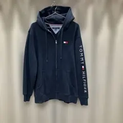 TOMMY HILFIGER ネイビー フルジッパーパーカー 刺繍　XL