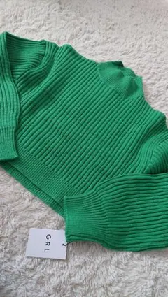 GRL モックネックボリュームスリーブニットトップス]