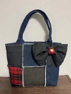 デニムパッチワークトートバッグ