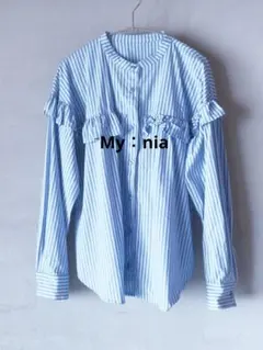 My：nia フリルストライプ長袖シャツM ワイドシルエットのサムネイル