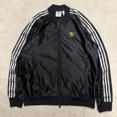 adidas sst トラックジャケット　ダブルジップ　ブラック×ゴールド　刺繍