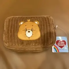 ケアベア CareBears アップリケコーデュロイポーチ　ブラウン①