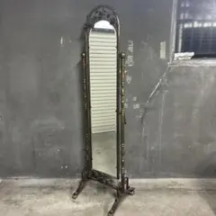 ヴィンテージ調 スタンドミラー アイアン 鏡 姿見 ローズ