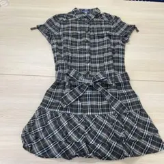 グレー系チェック 半袖ワンピース