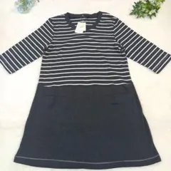 【新品タグ付き】S.MILE ボーダーチュニックワンピース　チャコールグレー