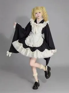 和風メイド服 着物風 コスプレ衣装 ブラック ホワイト N48# 和風メイド服 着物風 コスプレ衣装 ブラック ホワイト N48# - メルカリ