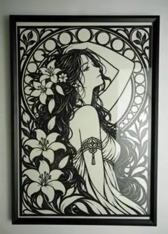 花のひと｜女性と百合 A4額装 切り絵アート HANZURO