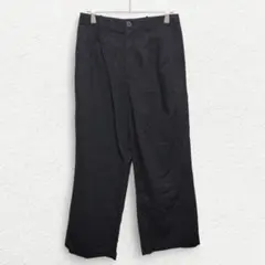 1717【ユニクロ】リネンブレンドタックワイドパンツ 麻 黒 M カジュアルのサムネイル
