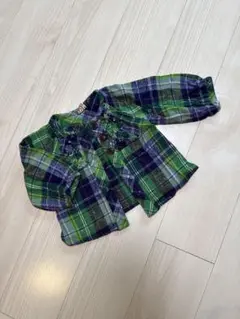 長袖シャツ 緑と紫のチェック柄 80