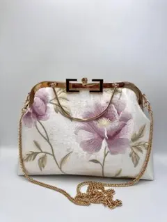 【ハンドメイド】刺繍　がま口 ハンド バッグ 3way #745