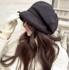 【ブラック】エレガントな秋冬用 ベレー帽 厚手バケットハット おしゃれ 帽子