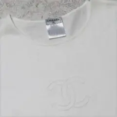 CHANELロゴ刺繍サマーニットTシャツ半袖トップス黒白ヴィンテージシャネルのサムネイル