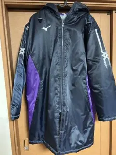 Mizuno フード付きベンチコート 黒/紫　箱根駅伝