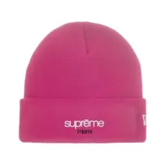 supreme ニューエラ クラシックロゴ ショップ ビーニー ピンク マイアミ