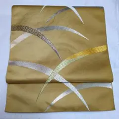 ✳中古品「八寸名古屋帯」金茶色の地に金糸銀糸で植物(葉先のような)柄の刺繍✳のサムネイル