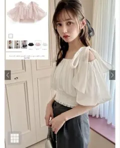 GRL ラメシアーオフショルダーリボンショート丈トップスtu1190 アイボリーのサムネイル